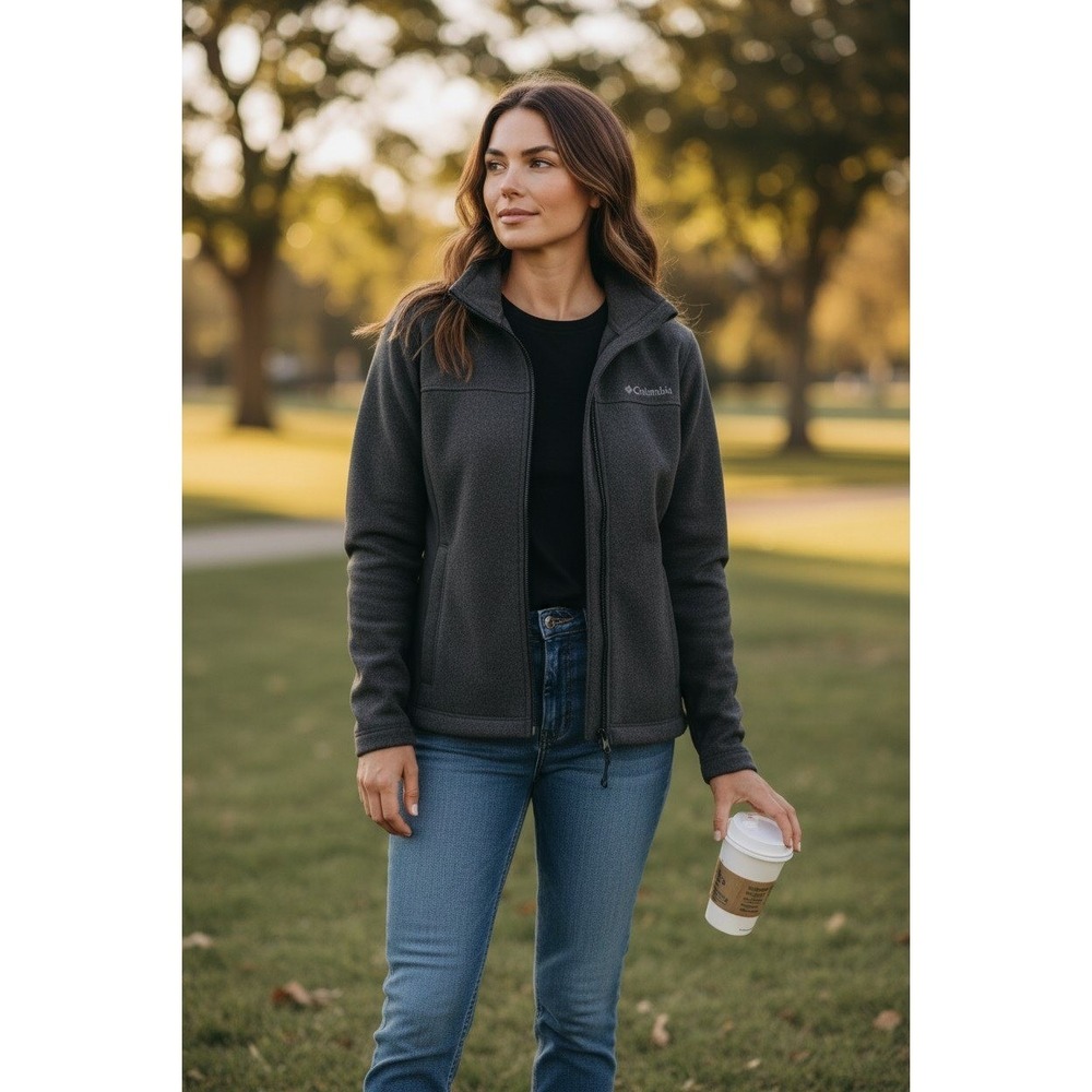 Columbia Softshell Jacket Women Charcoal Grey Full Zip Fleece Lined Medium